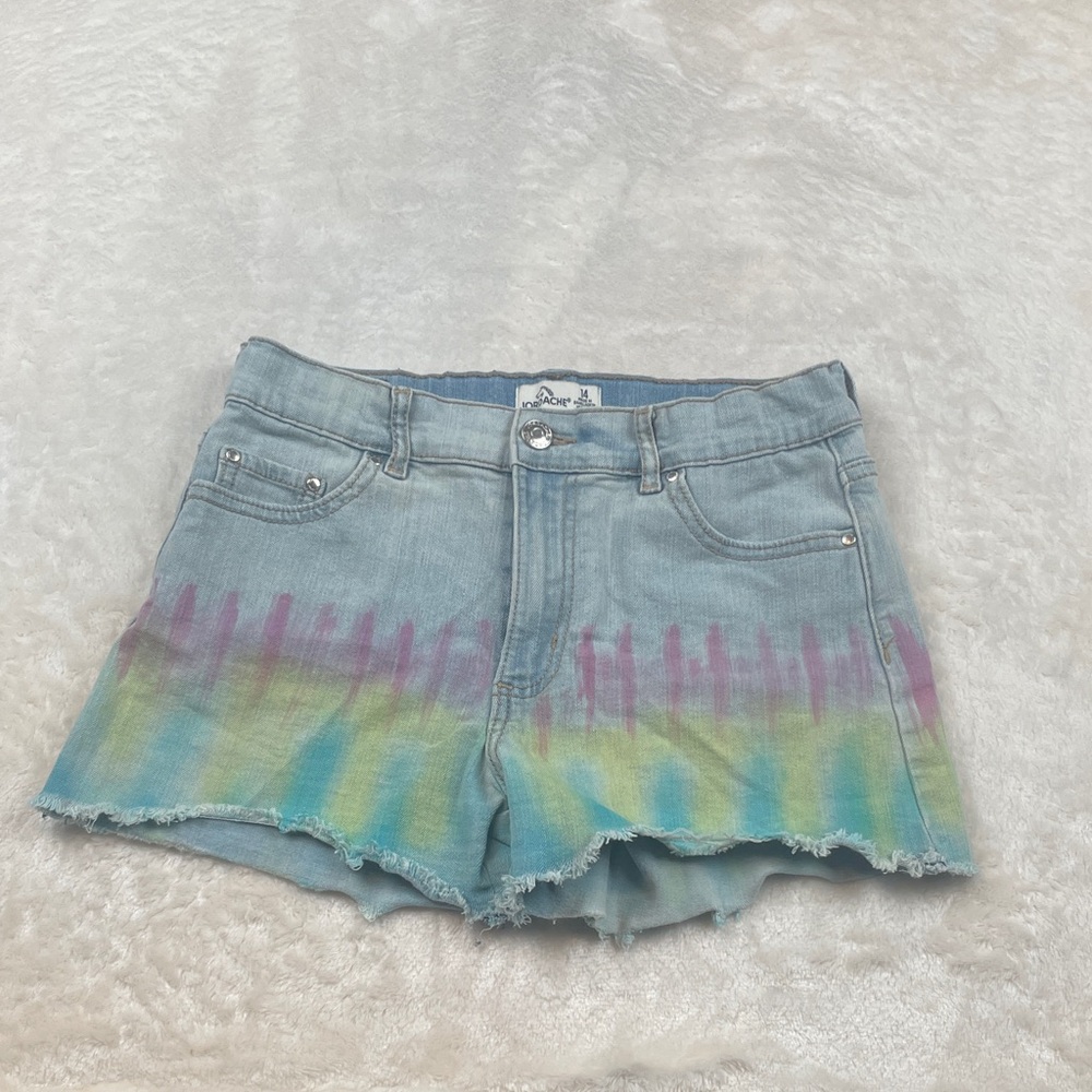 Jordache Light Wash Denim Shorts with Pastel Tie-Dye
